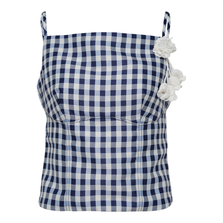 Club21 - Self-Portrait - Navy Gingham Taffeta Top - WOVEN TOPS - Checks