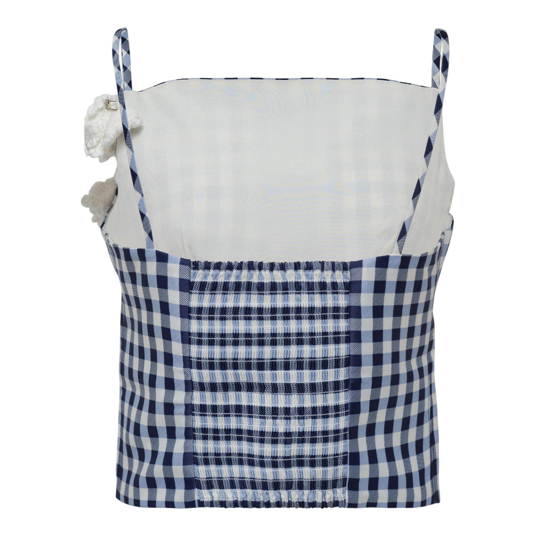Club21 - Self-Portrait - Navy Gingham Taffeta Top - WOVEN TOPS - Checks