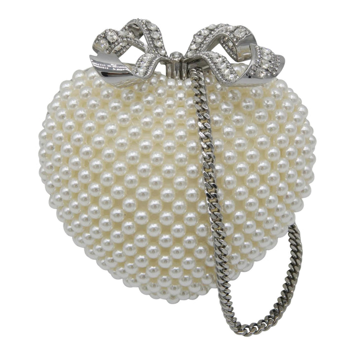 Club21 - Self-Portrait - Pearl Heart Clutch Bag - CLUTCH BAGS - Off-White