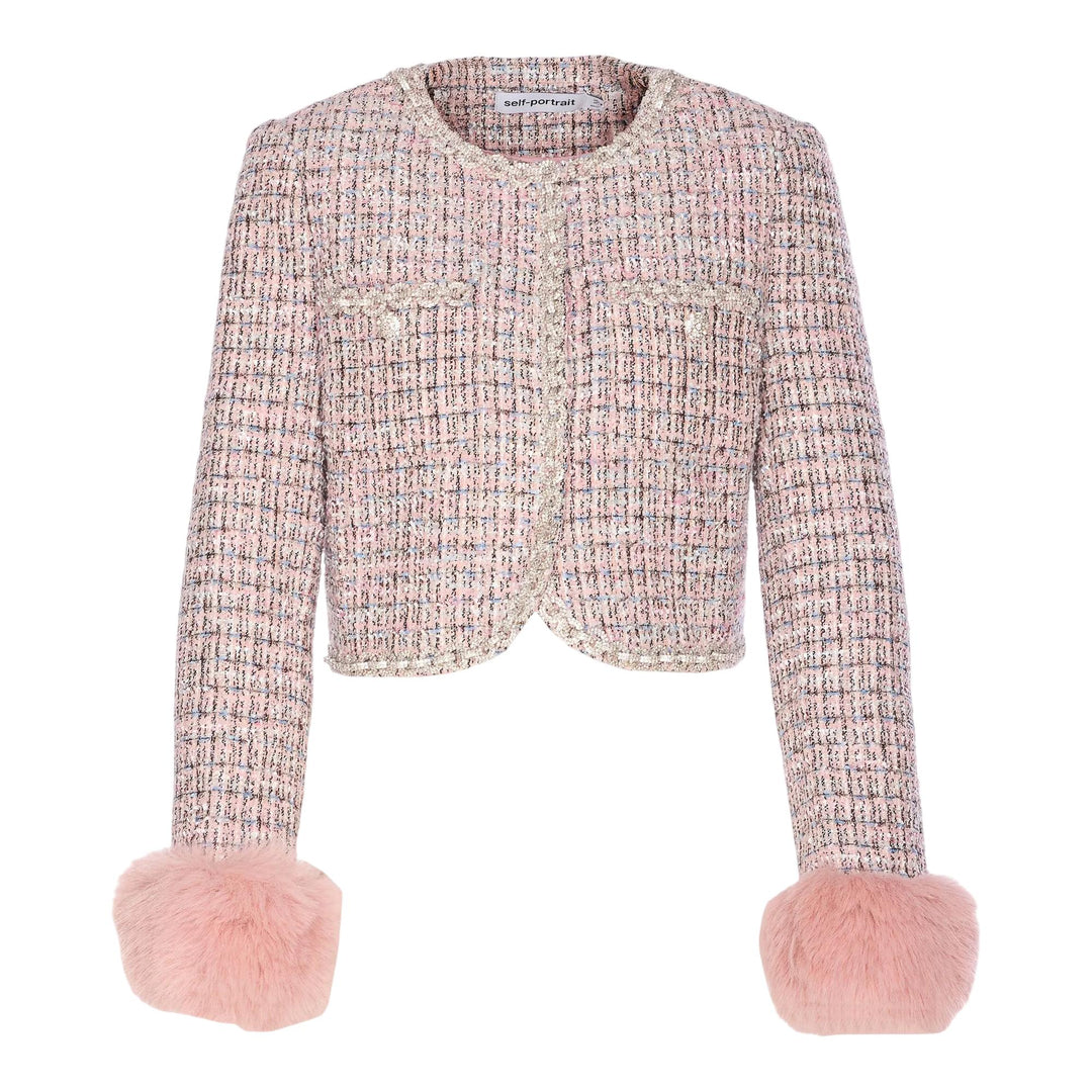 Club21 - Self-Portrait - Pink Boucle Fur Cuff Jacket - JACKETS - Pink