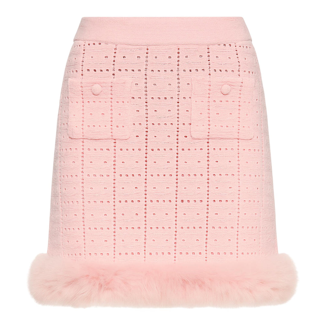 Club21 - Self-Portrait - Pink Fur Hem Knit Skirt - SKIRTS - Pink
