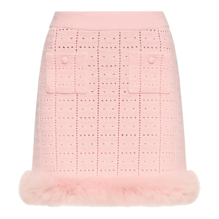 Club21 - Self-Portrait - Pink Fur Hem Knit Skirt - SKIRTS - Pink