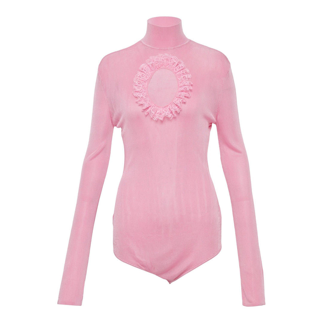 Club21 - Self-Portrait - Pink Knit Cut Out Bodysuit - KNIT TOPS - Pink