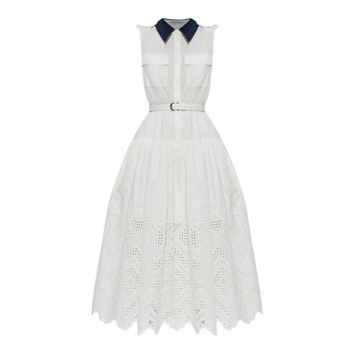 Club21 - Self-Portrait - White Contrast Collar Broderie Midi Dress - WOVEN DRESSES - White