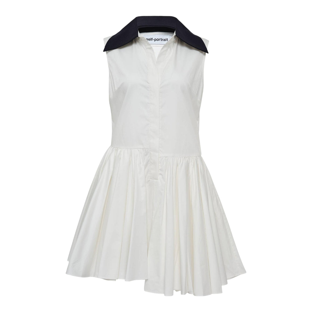 Club21 - Self-Portrait - White Cotton Contrast Collar Dress - WOVEN DRESSES - White