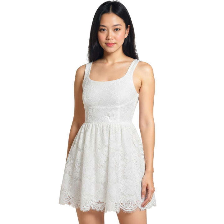 Club21 - Self-Portrait - White Floral Lace Mini Dress - WOVEN DRESSES - White