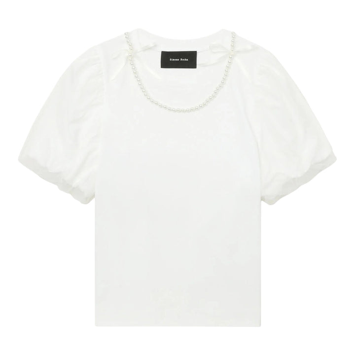 Club21 - Simone Rocha - Tulle Overlay Puff Sleeve T-Shirt - TEES - White