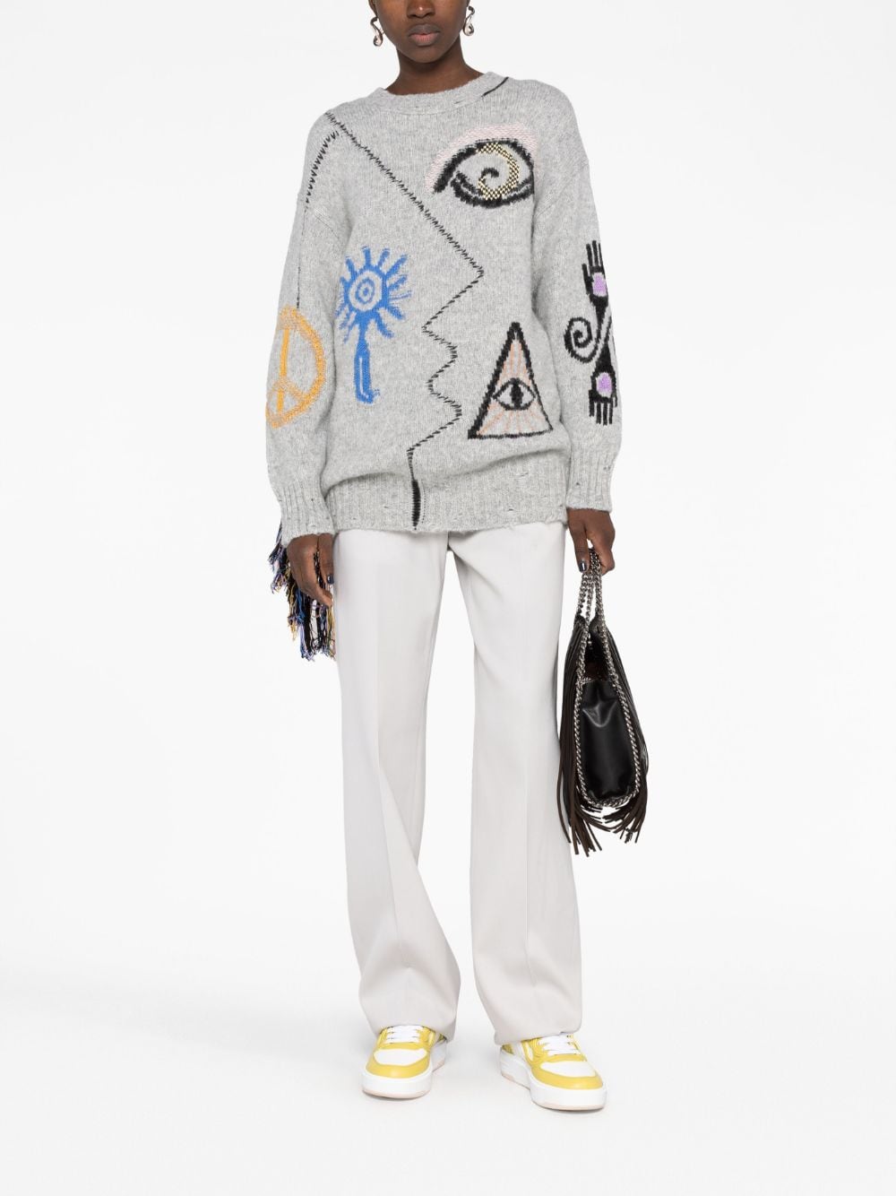 Stella Mccartney Folk Artwork Knit Jumper Grey 2
