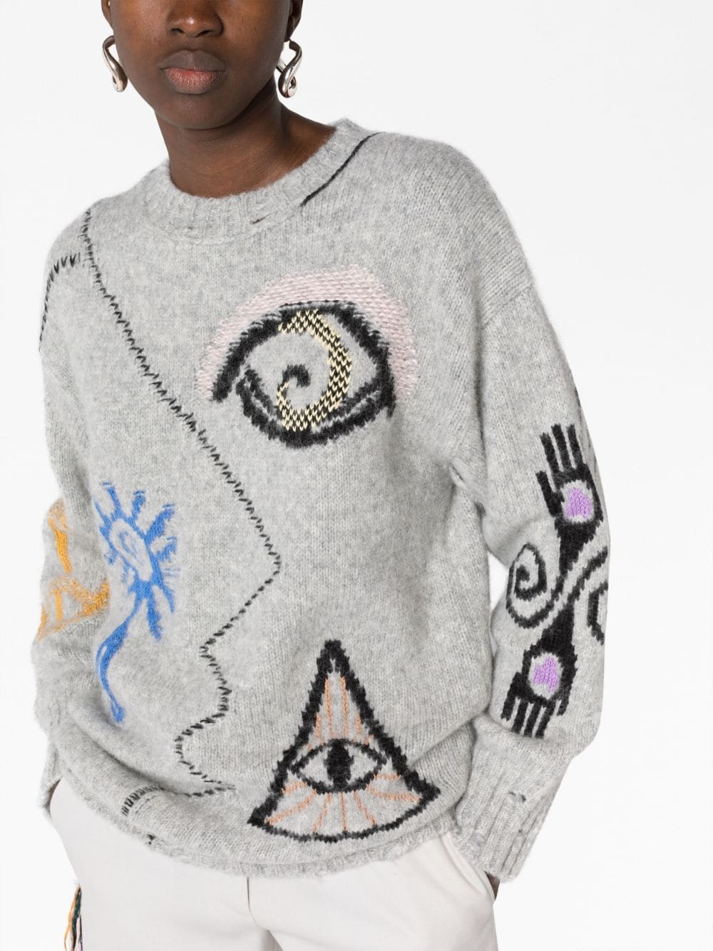 Stella Mccartney Folk Artwork Knit Jumper Grey 5