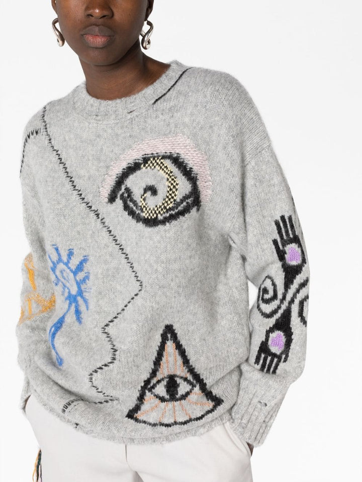 Stella Mccartney Folk Artwork Knit Jumper Grey 5