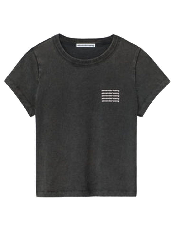 T By Alexander Wang Dtc Shrunken Tee With Repeat Logo Black 1