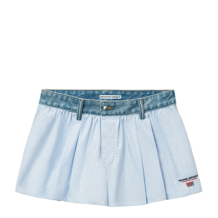 T_By_Alexander_Wang_Cotton_Oxford_Boxer-Style_Shorts_With_Denim_Waistband_Lightblue
