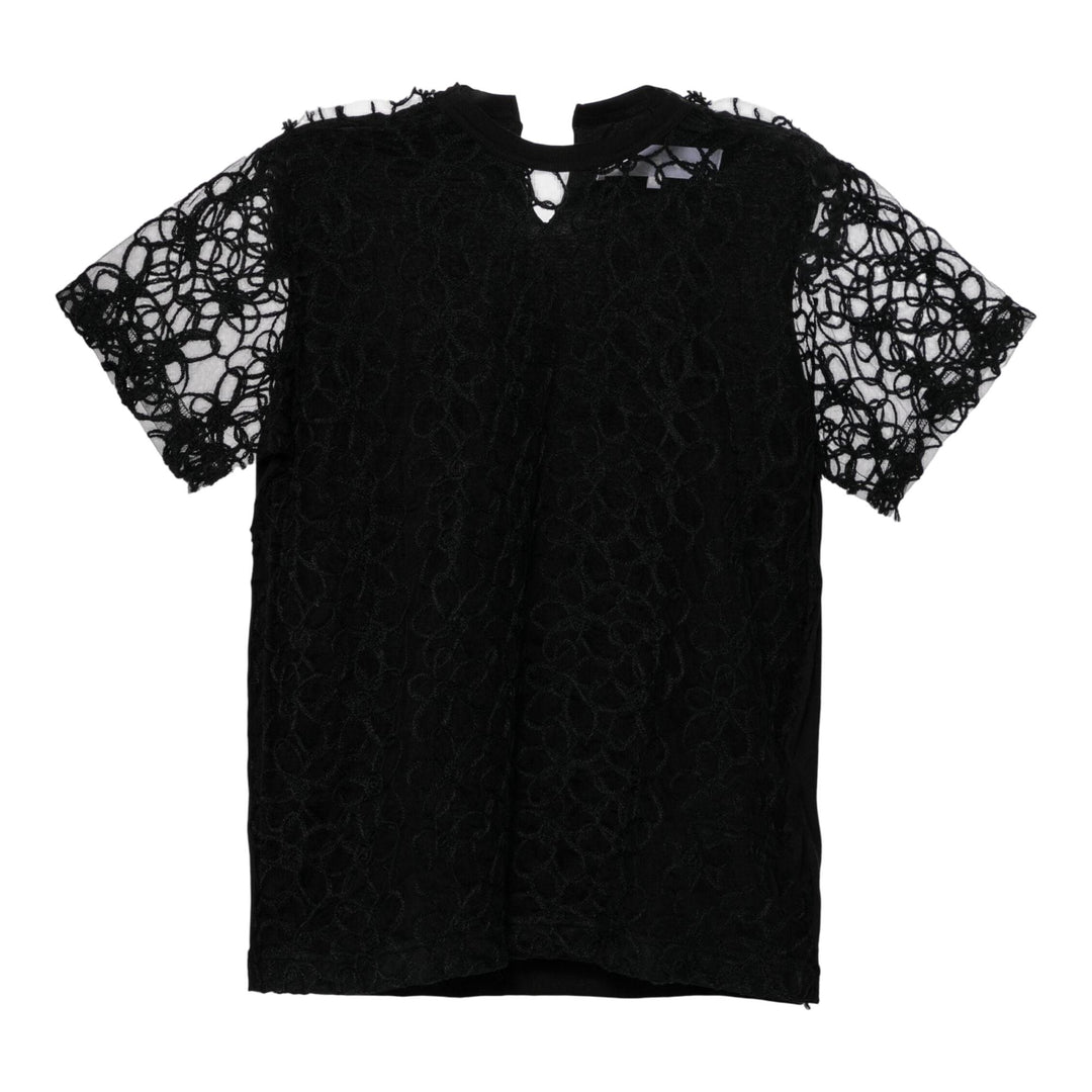 Club21 - Tao - Nylon Tulle Embroidered X Cotton T-Shirt - TEES - Black