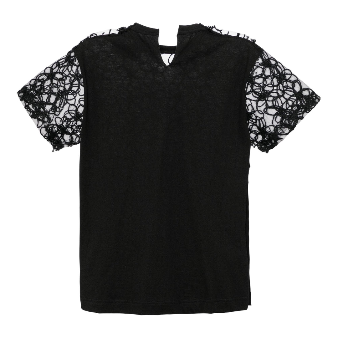Club21 - Tao - Nylon Tulle Embroidered X Cotton T-Shirt - TEES - Black