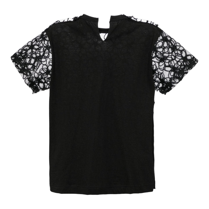 Club21 - Tao - Nylon Tulle Embroidered X Cotton T-Shirt - TEES - Black