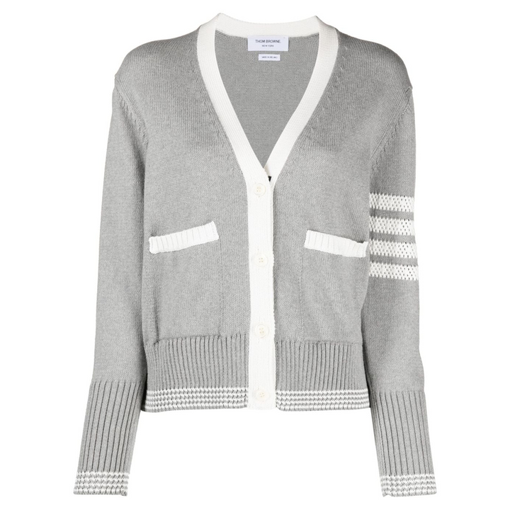 4-Bar V-Neck Cotton Cardigan Women