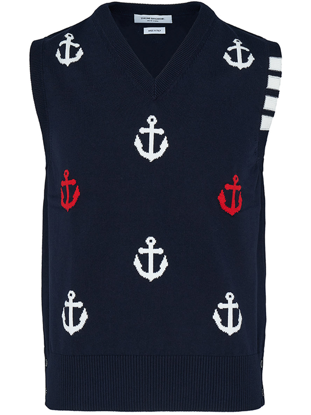 Thom Browne Anchor Half Drop Intarsia V Neck Vest Navy 1