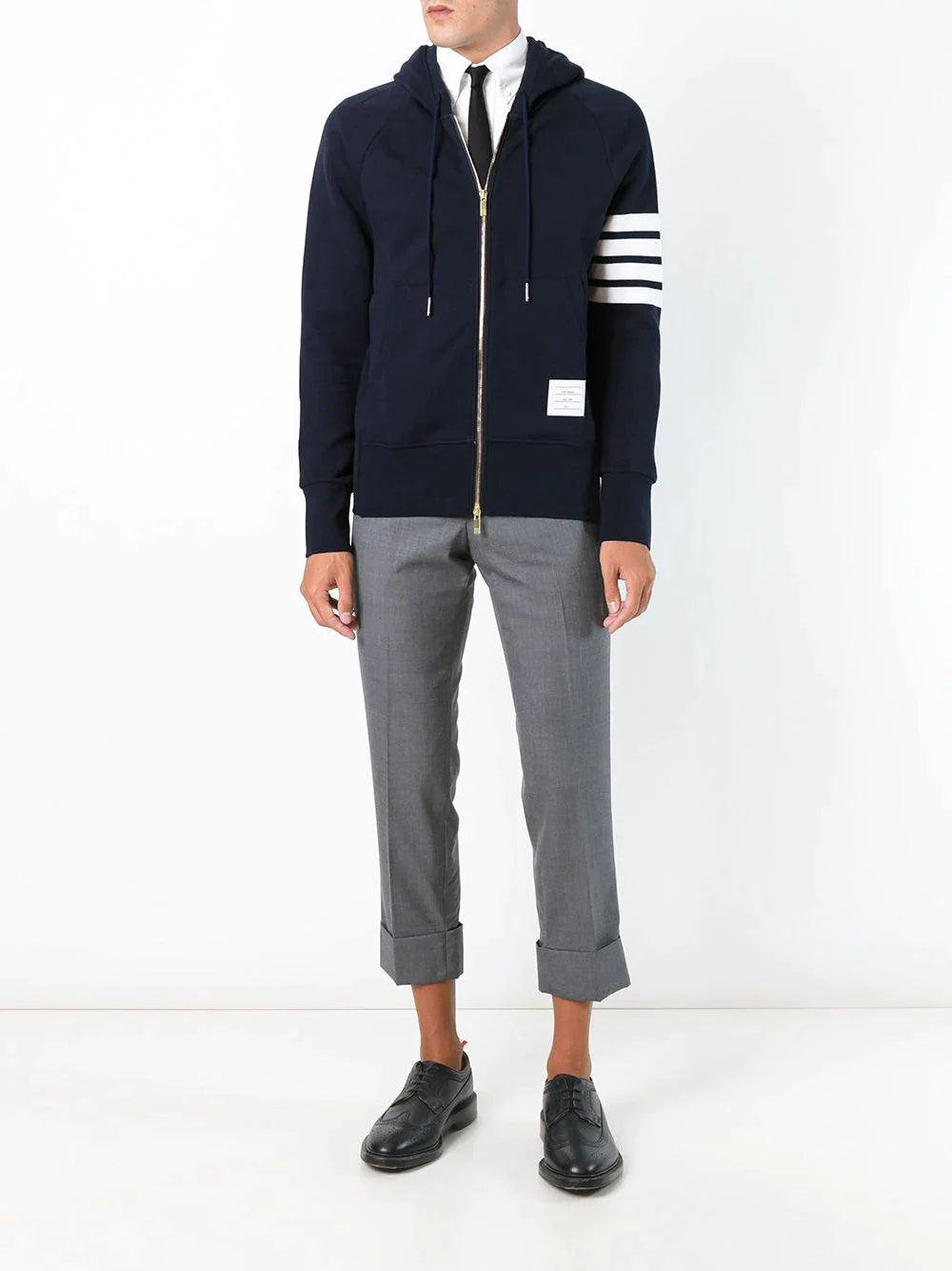 Thom Browne Classic Full Zip Hoodie With Elastic Navy 2