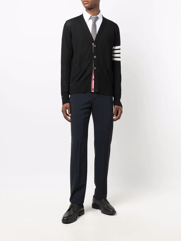 Thom Browne Classic V-Neck Cardigan With 4 Bar Black 2