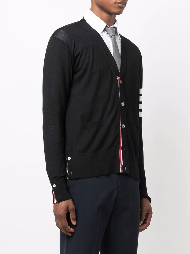 Thom Browne Classic V-Neck Cardigan With 4 Bar Black 3