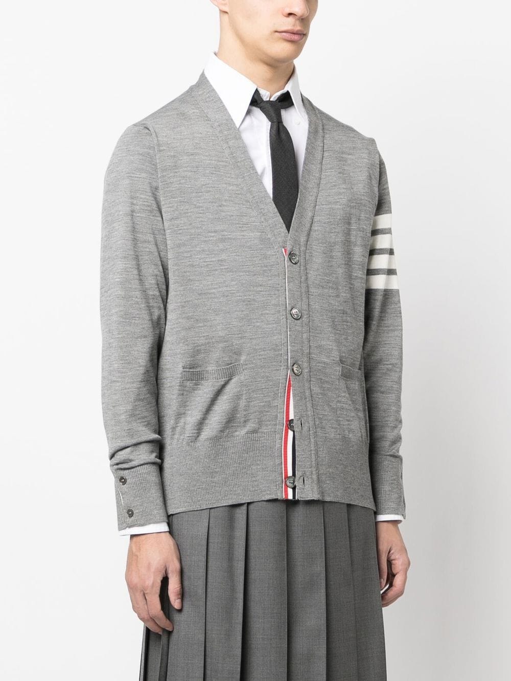 Thom Browne Classic V-Neck Cardigan With 4 Bar Light Grey 3