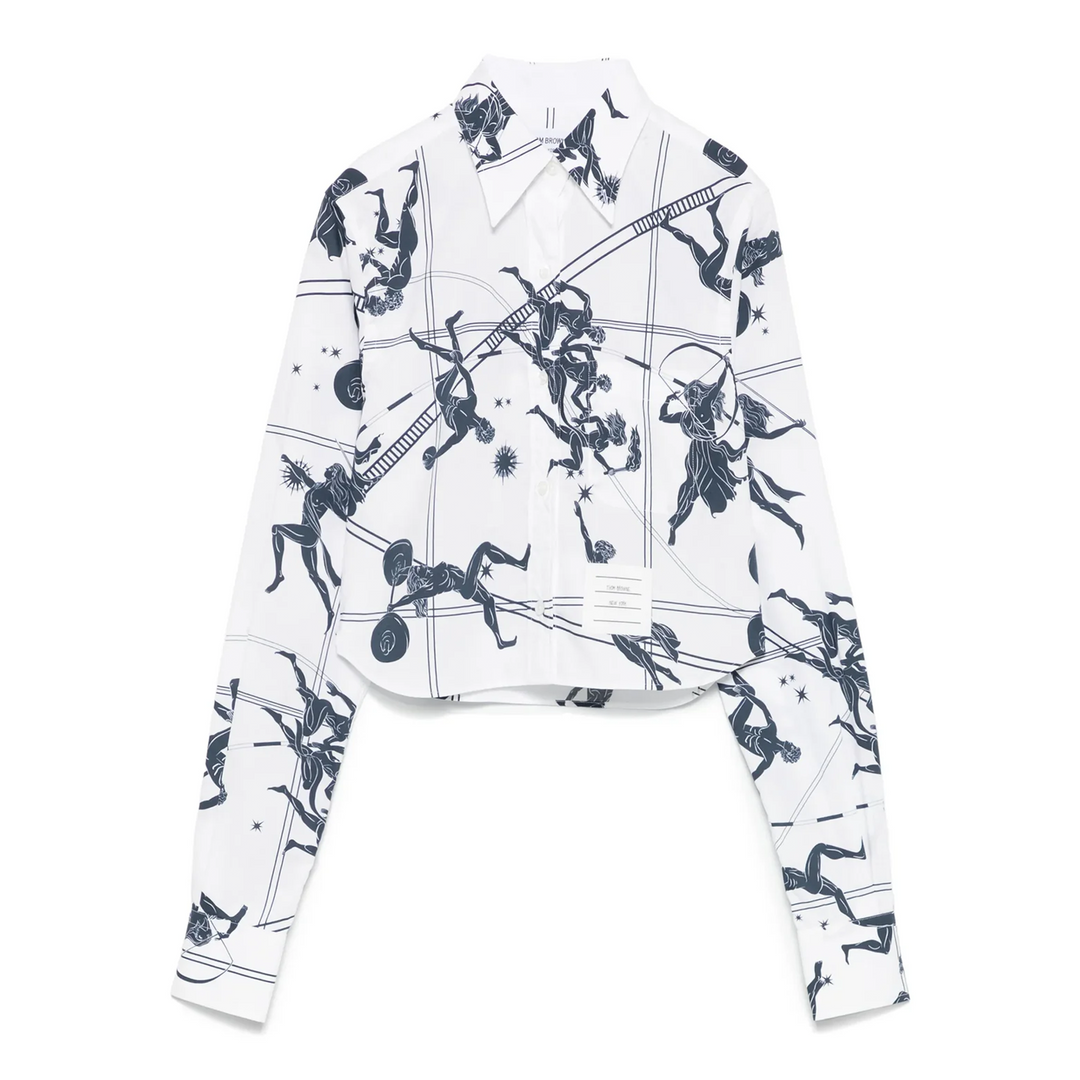 Cropped Button Down Point Collar Blouse