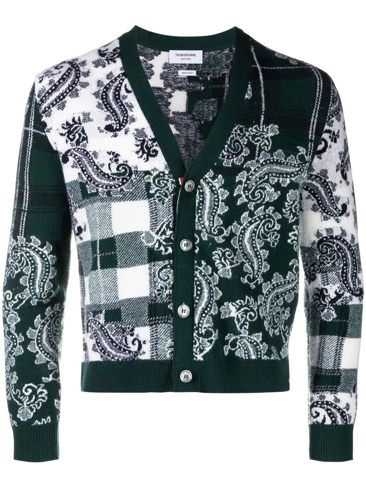 Thom-Browne-Fun-Mix-Tartan-Check-Cardigan-Green-1