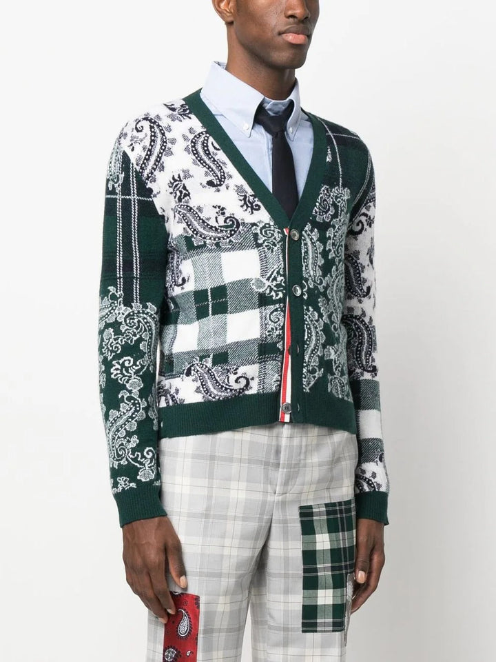 Thom-Browne-Fun-Mix-Tartan-Check-Cardigan-Green-3
