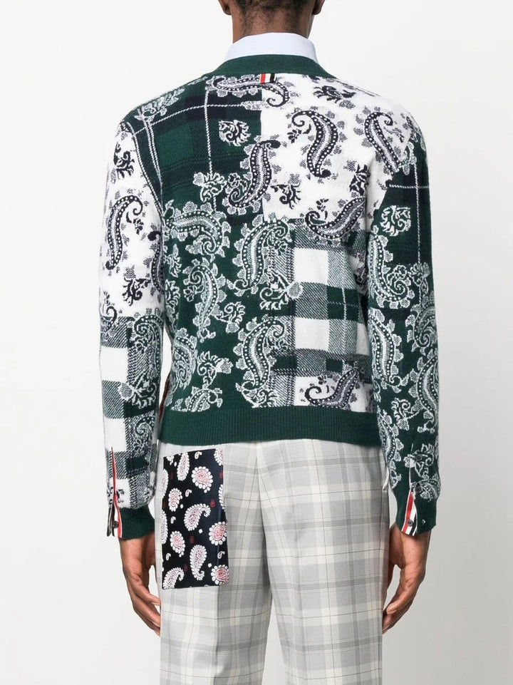 Thom-Browne-Fun-Mix-Tartan-Check-Cardigan-Green-4