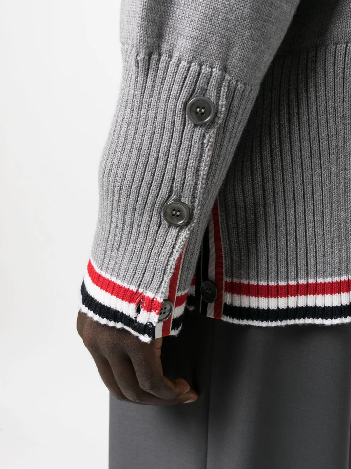 Thom-Browne-Jersey-Stitch-Exaggerated-V-Neck-Cardigan-Light-Grey-5