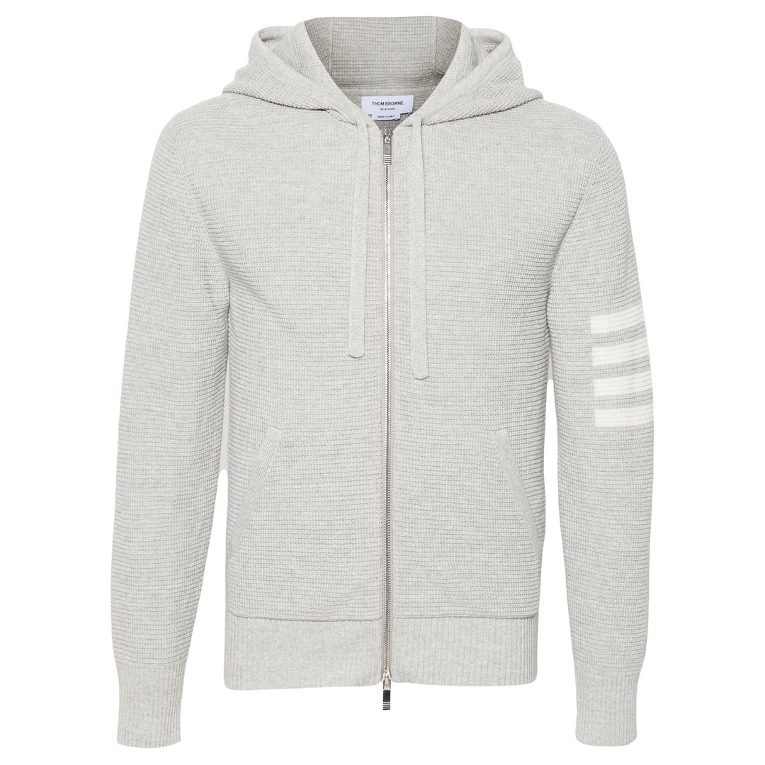 Linen Cotton 4-Bar Relaxed Fit Zip Up Hoodie Men