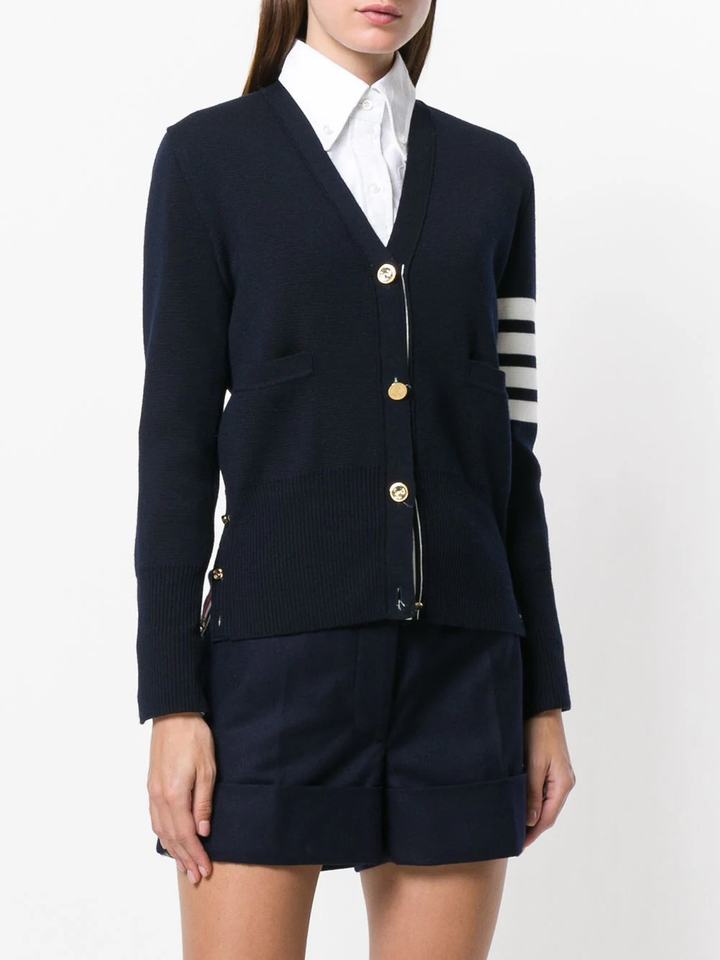 Thom-Browne-Milano-Classic-V-Neck-Cardigan-Navy-3