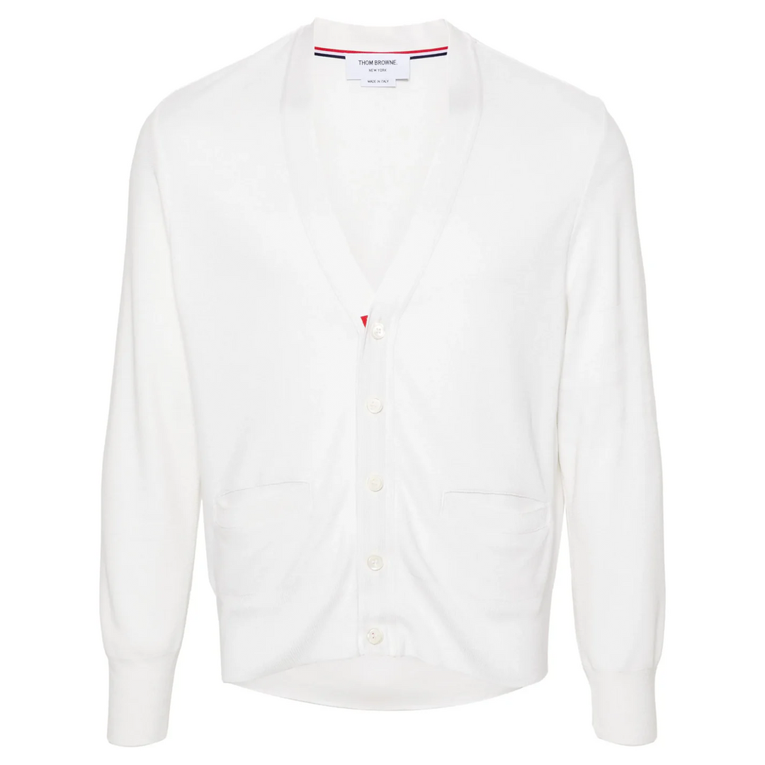 Silk Pique 4-Bar V Neck Cardigan