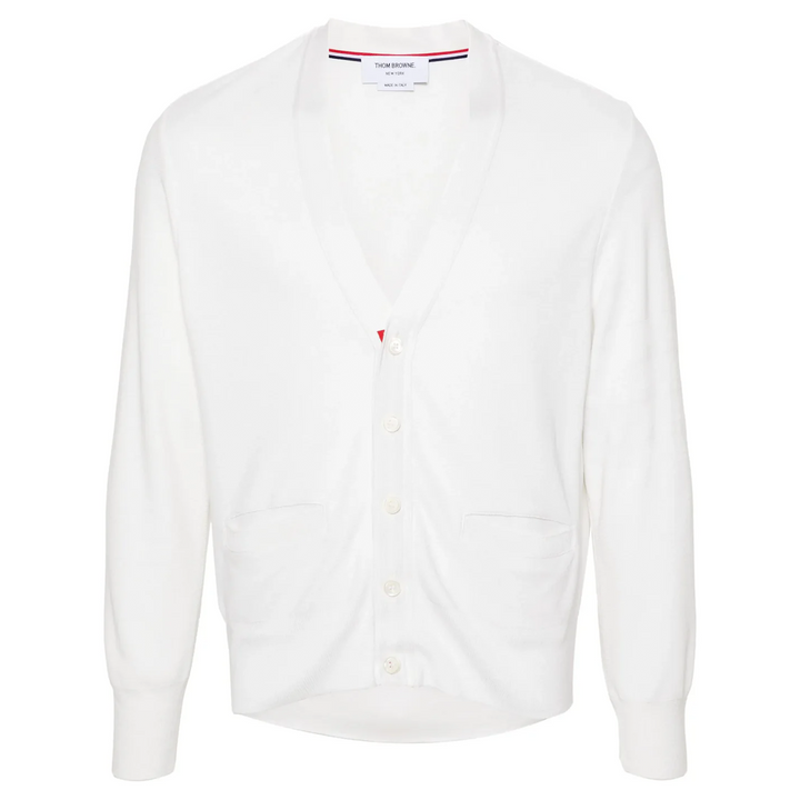 Silk Pique 4-Bar V Neck Cardigan