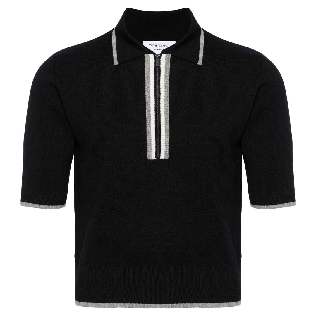 Merino Wool Milano Stitch Zip Up Polo Men