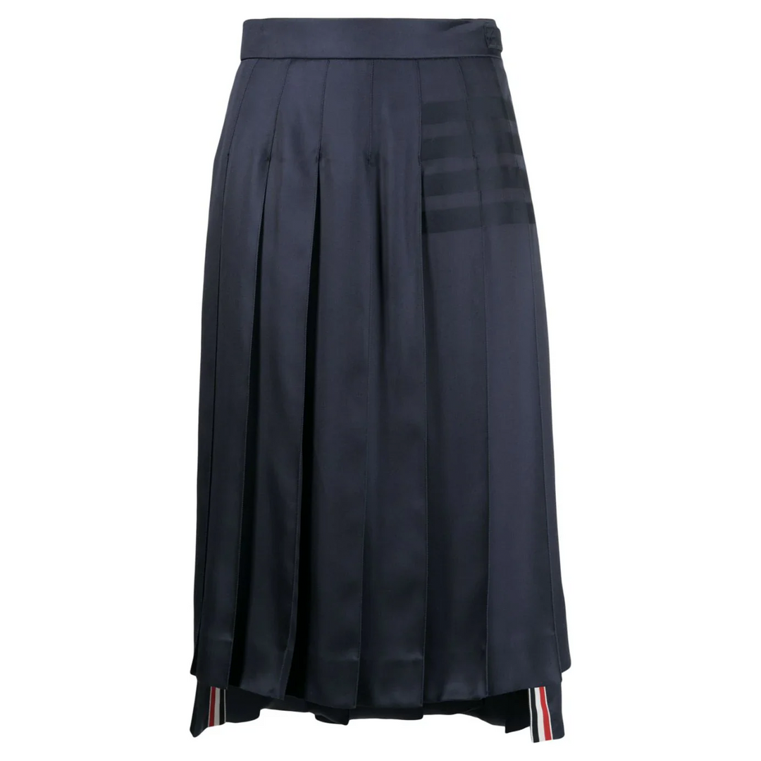 Silk Twill 4-Bar Midi Pleated Skirt