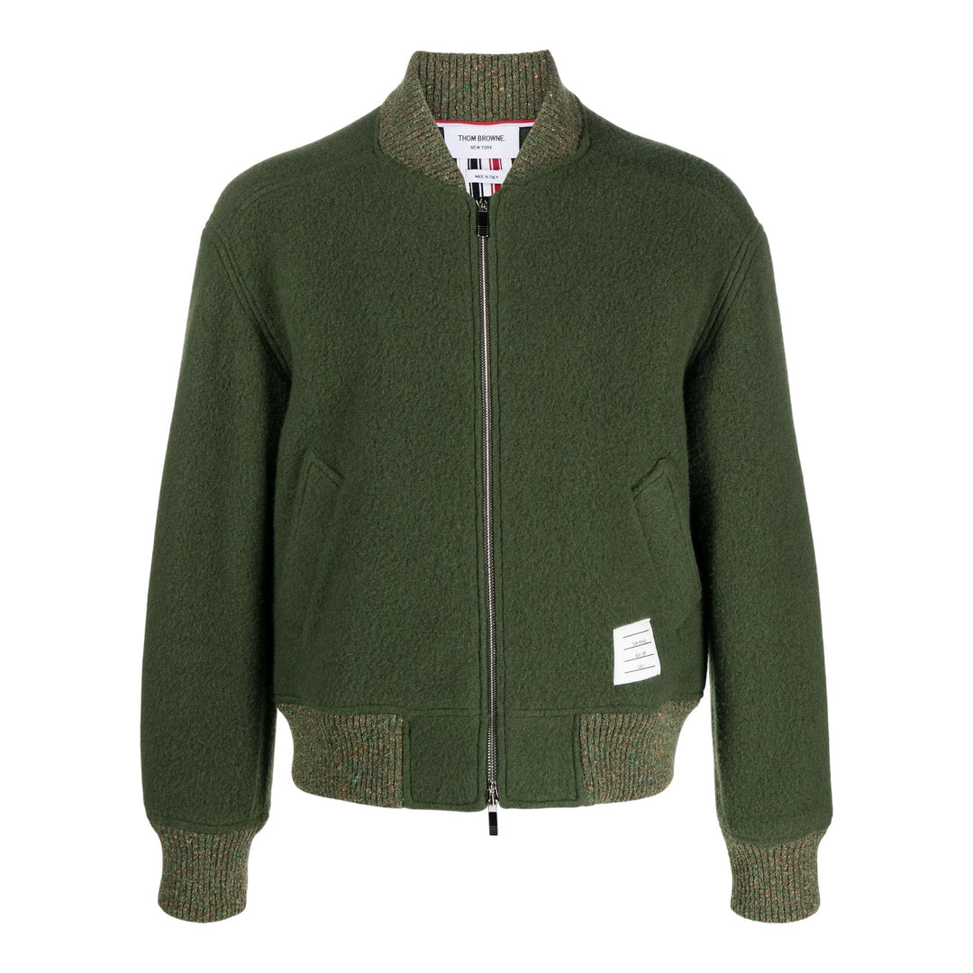 Club21 - Thom Browne - Bomber With Rwb Stripe In Wool Men - BLOUSON - Dark Green