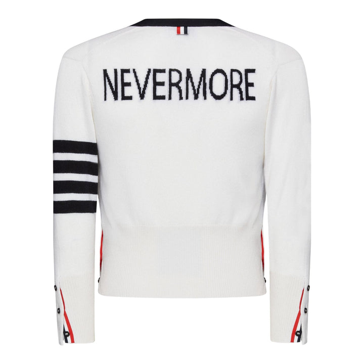 Club21 - Thom Browne - Cashmere Nevermore Intarsia 4-Bar Classic Short Cardigan Men - CARDIGANS - White