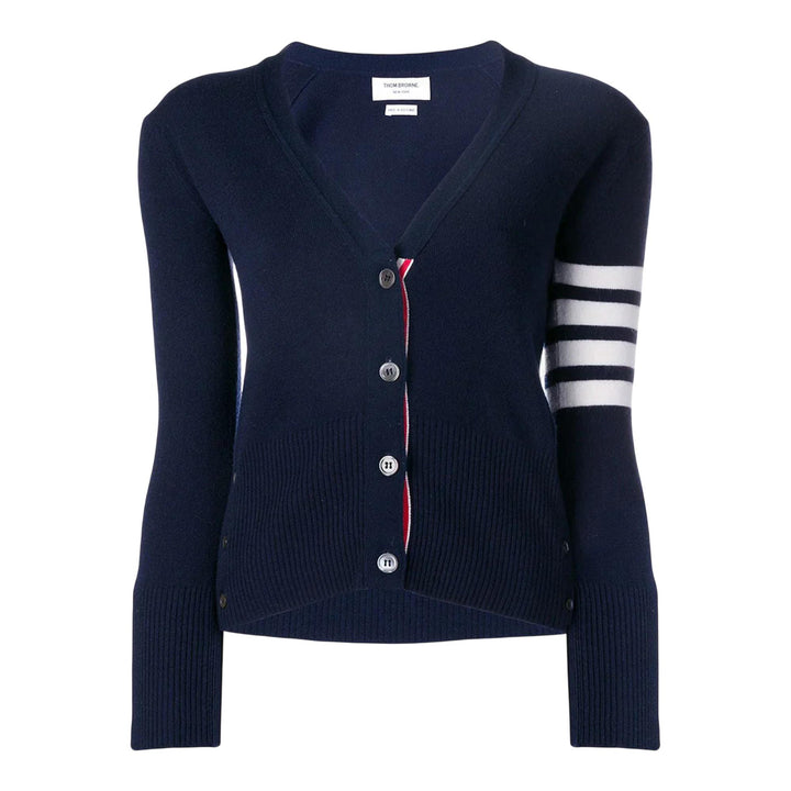 Club21 - Thom Browne - Classic Cashmere 4-Bar V-Neck Cardigan Women - CARDIGANS - Navy