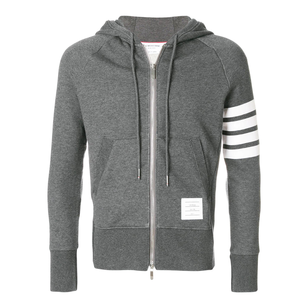 Club21 - Thom Browne - Classic Loopback 4-Bar Full Zip Hoodie Men - JACKETS - Light Grey