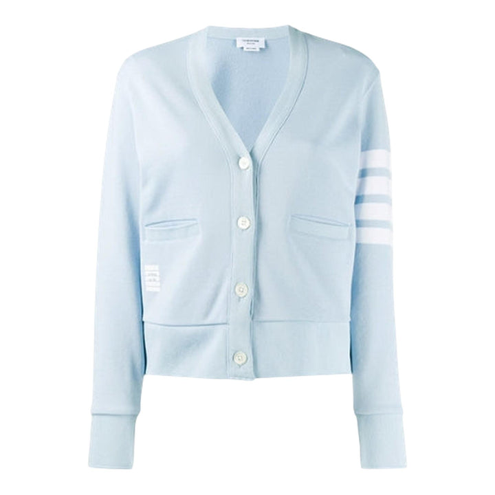 Club21 - Thom Browne - Classic Loopback 4-Bar V Neck Cardigan Women - CARDIGANS - Light Blue