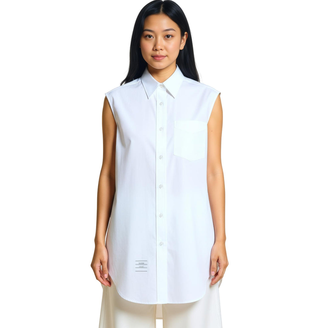Club21 - Thom Browne - Classic Sleeveless Point Collar Top - BLOUSES - White