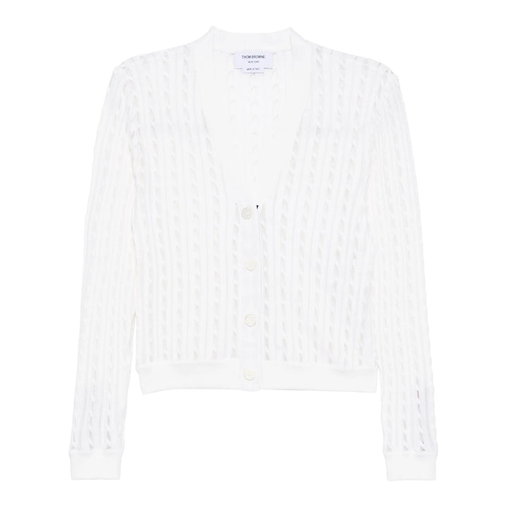 Club21 - Thom Browne - Cotton Silk Cable Knit Cardigan Women - CARDIGANS - White