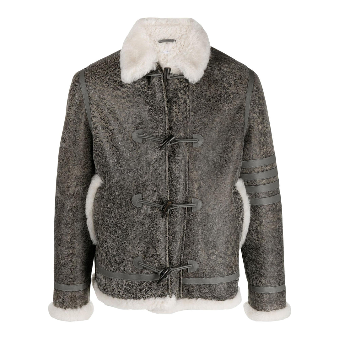 Club21 - Thom Browne - Cropped Duffle Coat With Leather Men - LEATHER - Silver