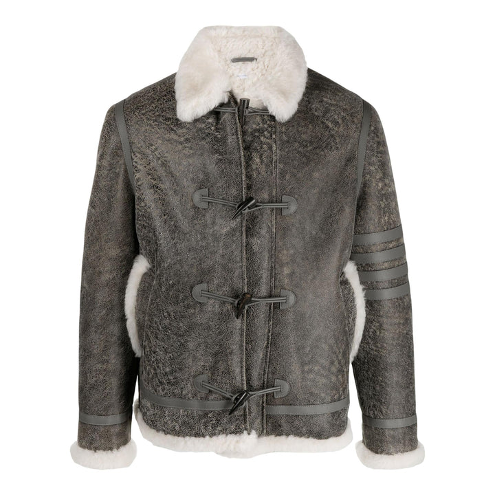 Club21 - Thom Browne - Cropped Duffle Coat With Leather Men - LEATHER - Silver