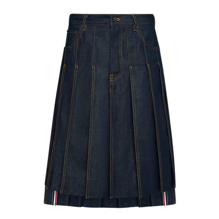 Denim 5 Pocket Knee Length Pleated Skirt