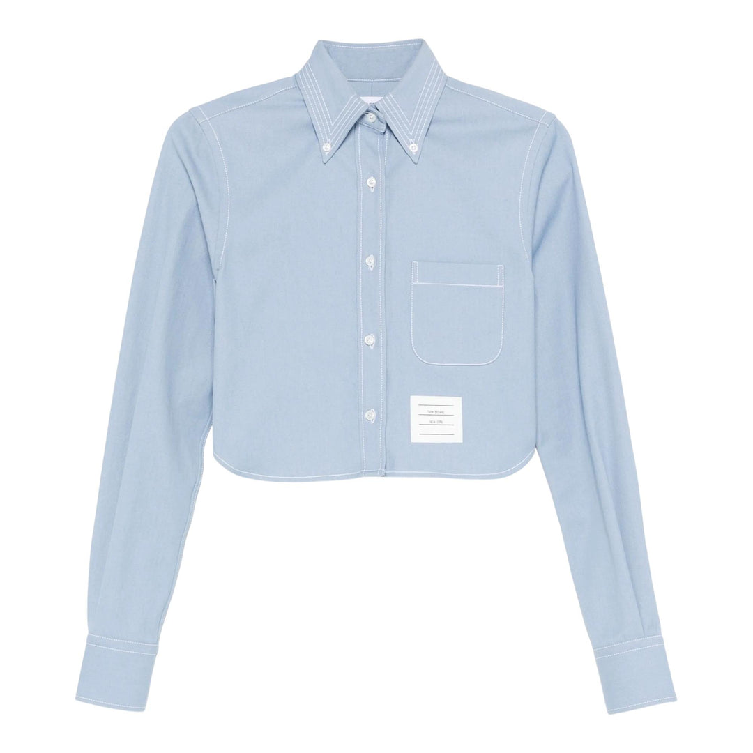 Club21 - Thom Browne - Denim Classic Cropped Long Sleeve Shirt Women - BLOUSES - Light Blue