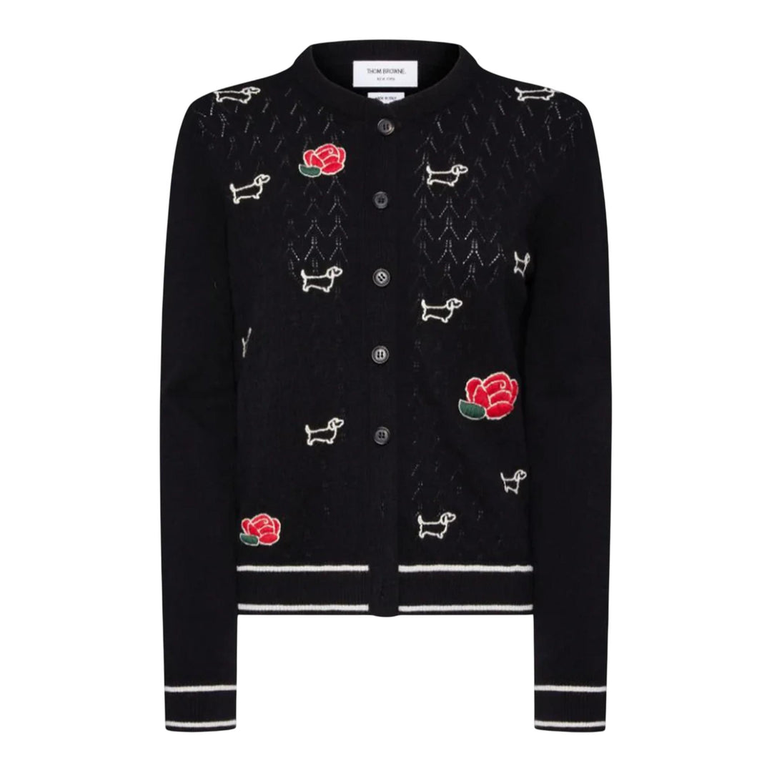 Club21 - Thom Browne - Emb Hector And Rose Pointelle Cardigan Women - CARDIGANS - Black
