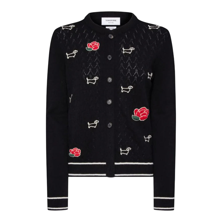 Club21 - Thom Browne - Emb Hector And Rose Pointelle Cardigan Women - CARDIGANS - Black