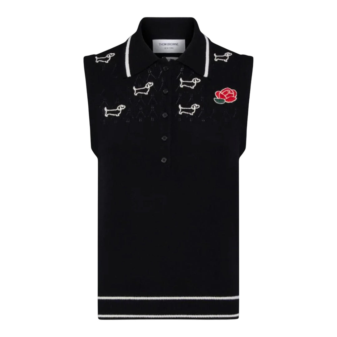 Club21 - Thom Browne - Emb Hector And Rose Pointelle Polo Women - POLOS - Black